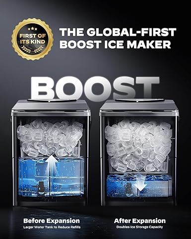 Silonn Boost Ice Maker with Innovative 2.5L Ice Basket & 1.8L Water Tank, 9 Bullet Ice Cubes in 6 Mins, Countertop Ice Maker with LED Touch Control, Self-Cleaning Ice Machine, 2 Ice Sizes