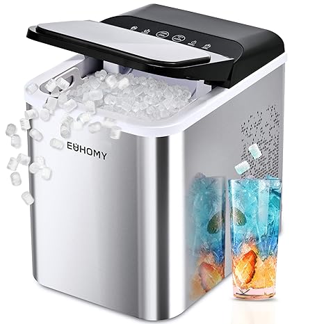 EUHOMY Nugget Countertop, Ready in 8 Mins, 35lbs/24H, Self-Cleaning, Portable Machine with Ice Scoop & Basket, Sonic with Chewable Pellet Ice for Home/Party/RV/Camping